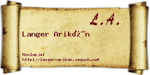 Langer Arikán névjegykártya